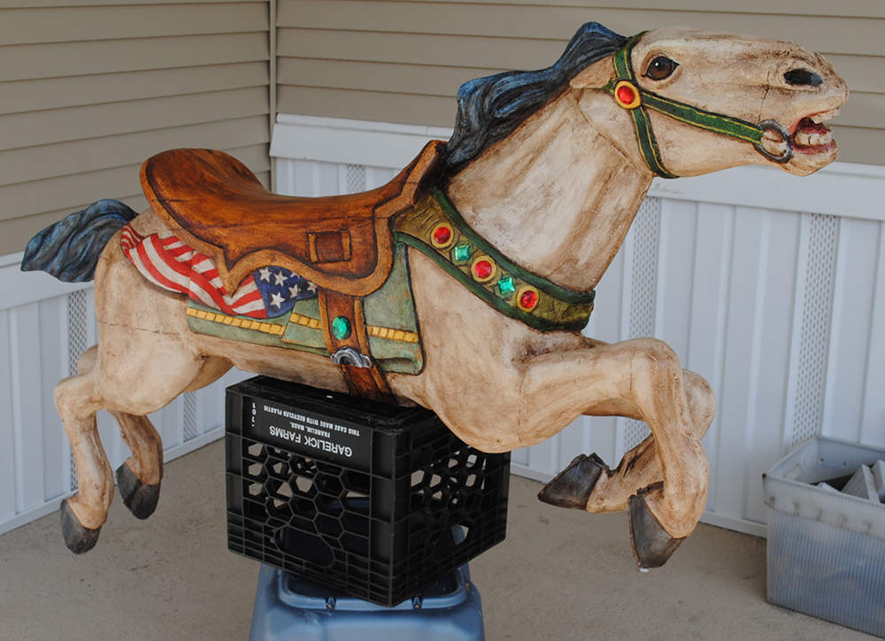Faux antique paint on a fiberglass carousel horse